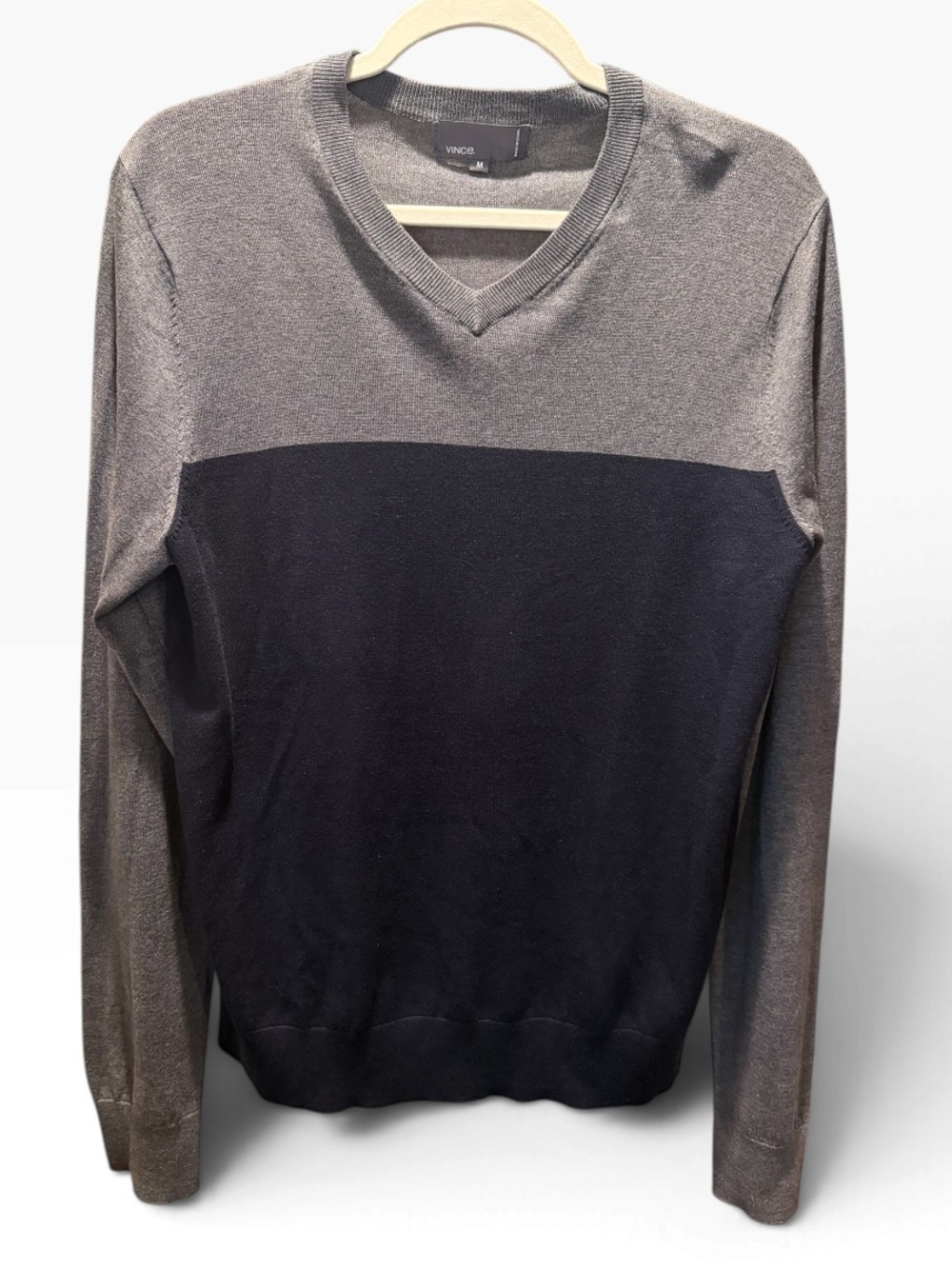 Vince Men's Colorblock Silk Cotton Cashmere Blend Lightweight V-Neck Sweater Med